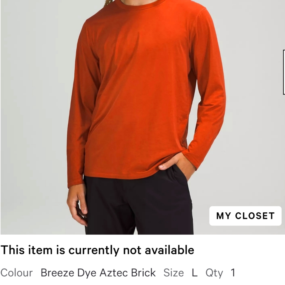 lululemon Fundamental Long Sleeve Shirt terracotta colour Size L